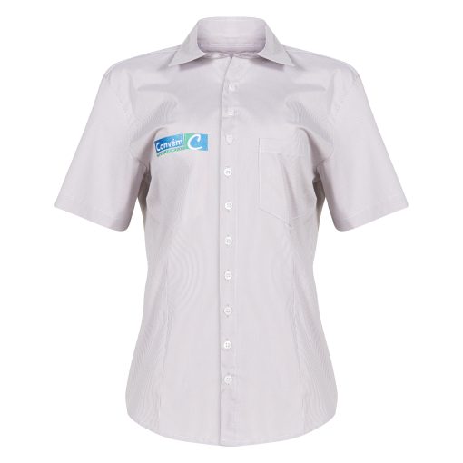CAMISA FEMININA LISTRA CINZA- CAFETERIA