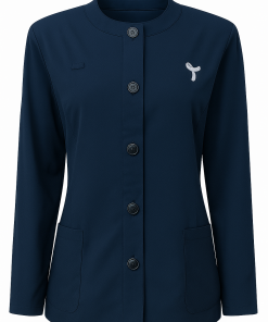 BLAZER FEMININA AZUL MARINHO, GOLA REDONDA, BORDADO L/E, GESTOR, TAUA JP