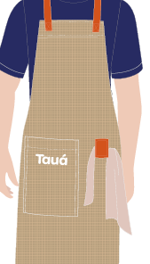 AVENTAL PEITO CAQUI, BOLSO CHAPADO, FAIXA DE TECIDO P/ APOIO PANO, STEWARD, RESTAURANTE, TAUA JP