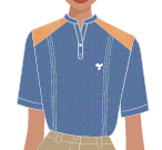 BATA FEMININA MARINHO MESCLA, DET. GOLA PADRE EM V, COM MEIO PATTE, 1 BOTÃO M/C, BAR, TAUA JP