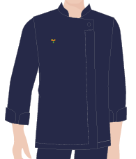 DOLMA FEMININA GOLA PADRE, ABOTOAMENTO EMBUTIDO AZUL MARINHO, CHEFE DE COZINHA, TAUA JP