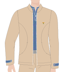 JAQUETA MASCULINA EMOZIONE AREIA GOLA PADRE, RECORTE COM BOLSO, DETALHE NO PUNHO, MAIS TAUA JP